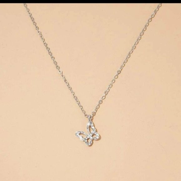 Rhinestone Butterfly Charm Necklace Silver For Women Wedding Party - Picture 2 of 4
